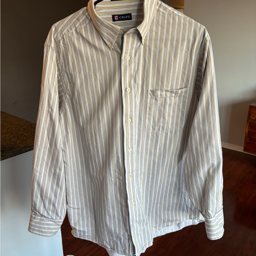 Chaps Men's Casual Striped Shirt - Cream and Brown